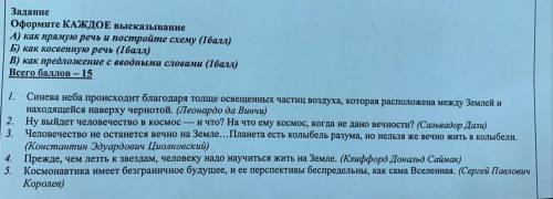 Оформите каждое высказывание А)как прямую речь и постройте схему Б)как косвенную речь В)как предлож