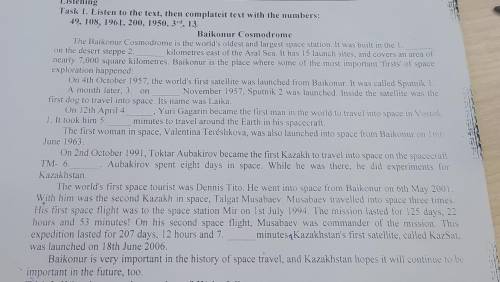 Task 1. Listen to the text, then complateit text with the numbers: 49, 108, 1961, 200, 1950, 3rd, 13