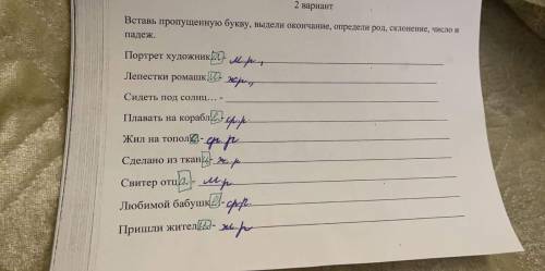 Вставь пропущенные буквы,выделите окончания ,определи род,склонение,число и падеж