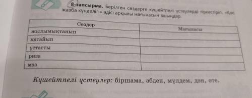 8-тапсырма. Берілген сөздерге күшейтпелі үстеулерді тіркестіріп, «Қос жазба күнделігі» әдісі арқылы