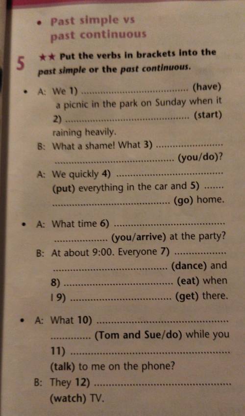 Put the verbs in brackets into the past simple or the past continuous.