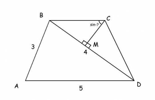 , В трапеции ABCD основание AD равно 5, AB = 3, BD = 4, отрезок CM = перпендикуляр к прямой BD. Найд