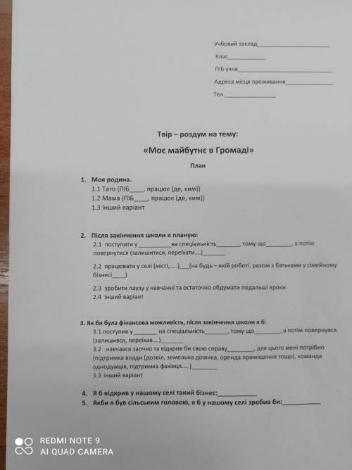 До іть написати твір-роздум на тему 'Моє майбутнє в Громаді'За ціми питаннями