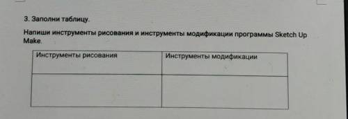 ЗАПОЛНИ ТАБЛИЦУ. Напиши инструменты рисования и инструменты модификации программы SketchUp Make нуж