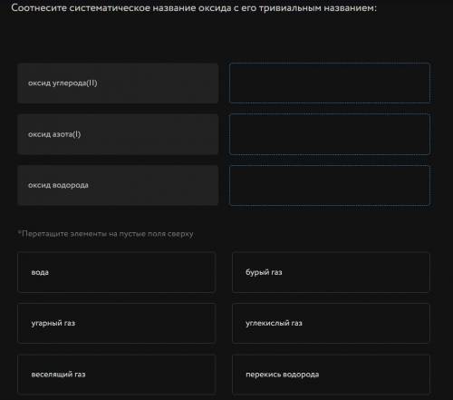 Соотнесите систематическое название оксида с его тривиальным названием: