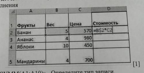 4. Определите какая формула будет для ячейки D3, если в ячейке D2 записана формула =B$2*C2 и применя