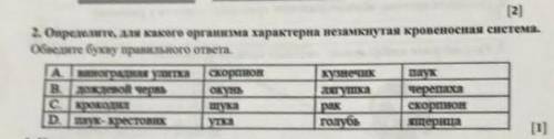 2. определите, дли какого организма характерна незамкнутая кровеносная система. обведите букву прави