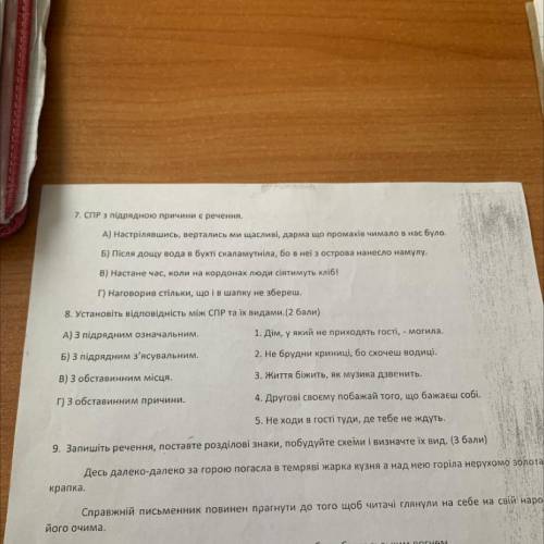 8. Установіть відповідність між СПР та їх видами. ( ) А) З підрядним означальним. 1. Дім, у який не