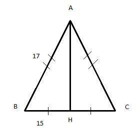 Найдите площадь равнобедренного треугольника,если его основание равно 30,боковая сторона равна 17