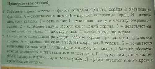 1. Составьте парные ответы из фактов регуляции работы сердца и названий их функций: А - симпатически