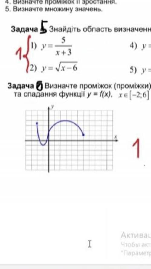 визначте проміжок (проміжки) спадання та зростання функції y=f(x), x є [-2;6]