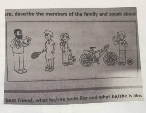 Look at the picture and describe the members of the family and speak about their hobbies .