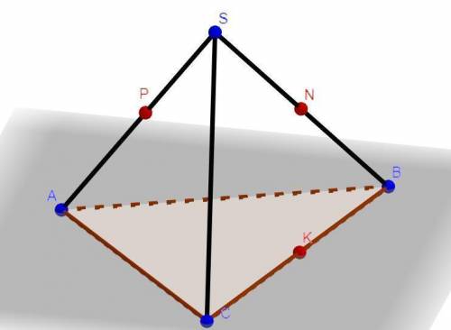 Знайдіть периметр перерізу PNK, якщо AS=BS=CS=3 cm, AB=BC=AC=2 cm, а точки P, N, K - середини ребер