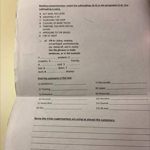 Reading comprehension: match the subheadings (AG) to the paragraphs (1-6). One subheading is extra.