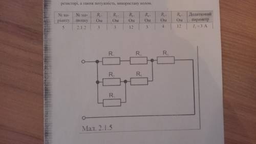 коло постійного струму має шість резисторів, зєднаних змішано.Схема кола приведена на мал. Значення