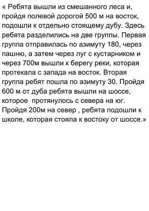 Прочитайте рассказ и начертите план местности по которой шли ребята