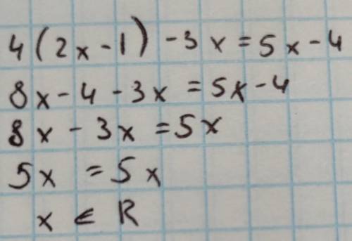 До іть пліс 4(2х–1)–3х=5х–4