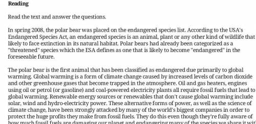 Questions: 1. What species do we call threatened? polar bear as threatened? 2. What is the reason