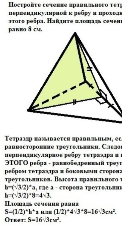 изобразите сечение тетраэдра ABCD все рёбра которого равны 1, проходящее через середину ребра AB и п