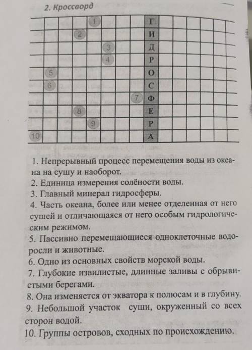 2. Кроссворд Г и 2 до 3 4 д P о с 5 6 E P 101 1. Непрерывный процесс перемещения воды из океа- на на