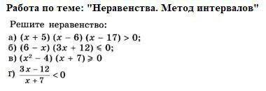 Работа по теме: Неравенства. Метод интервалов Решите неравенство: a) (х + 5) (х 6) (х 17) > 0%;