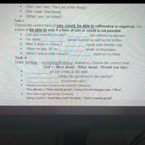 МНЕ Task 4 Make Inviting - Accepting/Refusing sentences. Choose the correct item. (Let's / How about