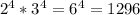 2^4*3^4=6^4=1296