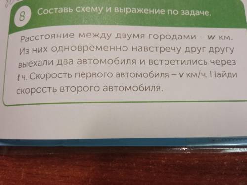 Составь схему и выражения по задаче. Расстояние между двумя городами-w км.Из них одновременно навстр