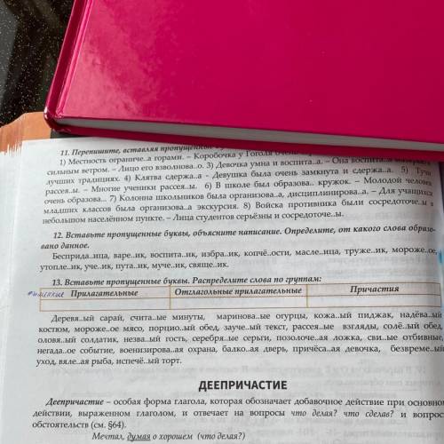 13. Вставьте пропущенные буквы. Распределите слова по группам: отыменные Прилагательные : Отглагольн