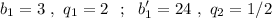 \displaystyle b_1=3 \ , \ q_1=2 \ \ ; \ \ b_1'=24 \ , \ q_2=1/2