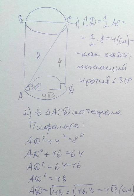 Діагональ Осьового перерізу циліндра дорівнює 8√2 і утворює з площиною основи кут 45.знайдіть об'єм