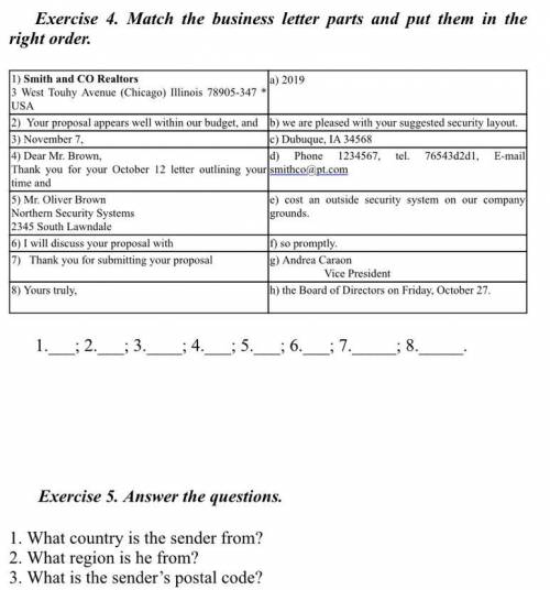 1.Сопоставьте части делового письма и разместите их в правильном порядке 2. Answer the questions. 1.