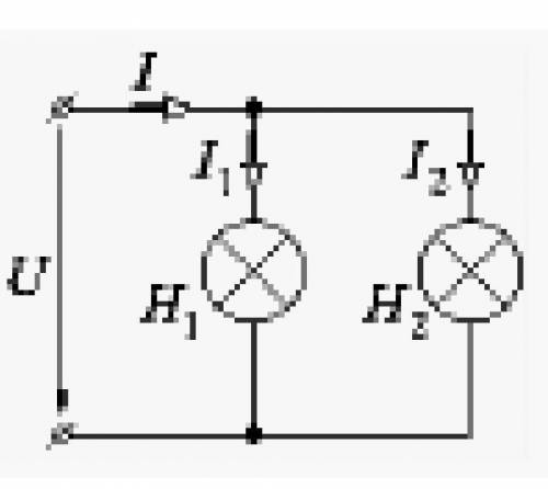 В цепи постоянного тока (рис. 6) напряжением U = 110 В горят лампы H1 и H2 мощностью 60 Вт и 40 Вт с
