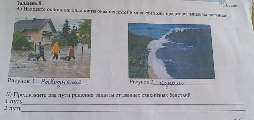 A) Назовите основные опасности океанической и морской воды представленные на рисунках. Б)Предложите