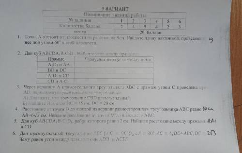 3 ВАРИАНТ Оценивание заданий работы Го задания 1 2 3 4 5 6 Количество 2. 5 4. 2 3 1. Точка А отстоит