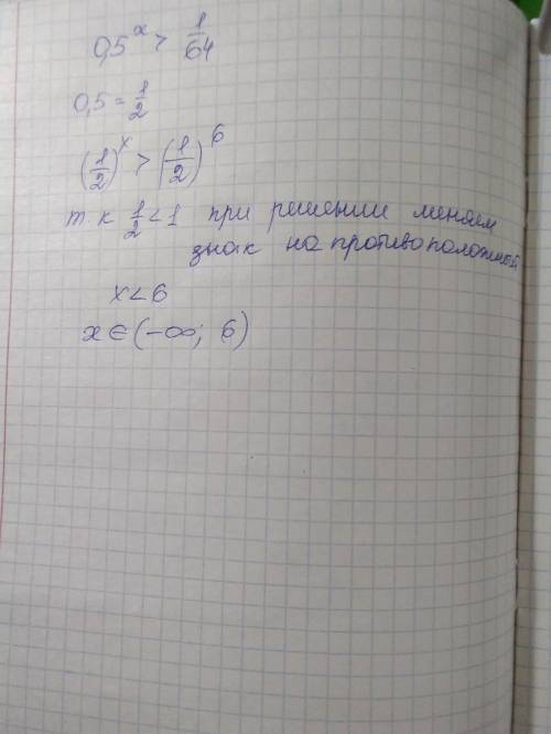 2. Решить показательное неравенство (0,5)х > 1/64