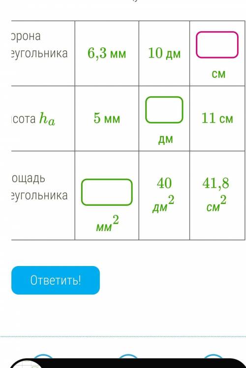 Геометрия 8 класс. 1)Стороная треугольника a2)Высота ha3)Площадь ромба S