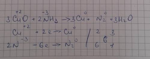 Раставьте коэффициенты методом электронного баланса в уровнения CuO+ NH³>Cu+N²+H²O