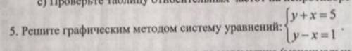 5. Решите графическим методом систему уравнений: y+x=5 y-x=1
