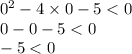 {0}^{2} - 4 \times 0 - 5 < 0 \\ 0 - 0 - 5 < 0 \\ - 5 < 0