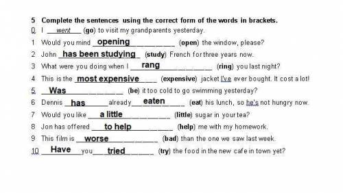 Complete the sentences using the correct form of the words in brackets