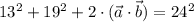 13^2+19^2+2\cdot(\vec{a}\cdot\vec{b})=24^2