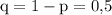 \rm q=1-p={0\mbox,5}