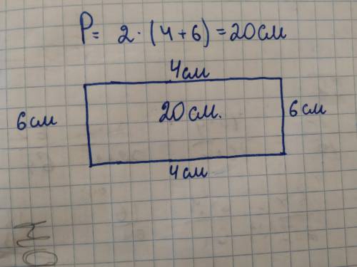 Побудуй прямокутник зи сторонами 4см и 6см знайди його периметер