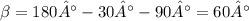 \beta = 180° - 30° - 90° = 60°