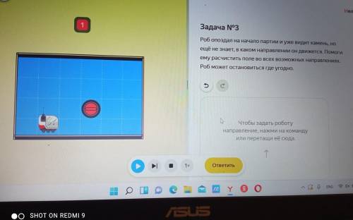 Задача N°3 Роб опоздал на начало партии и уже видит камень, но ещё не знает, в каком направлении он