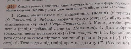 Спишіть речення, ставлячи подані в дужках іменники у формі родового відмінка однини. Виділіть у цих