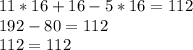 11*16+16-5*16=112\\192-80=112\\112=112