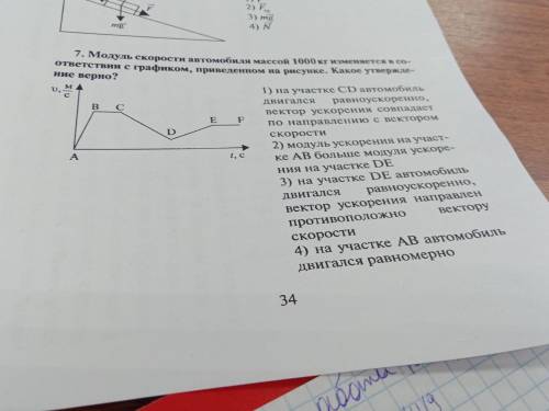 модуль скорости автомобиля массой 1000кг изменится в соответствии с графиком, приведённом на рисунке