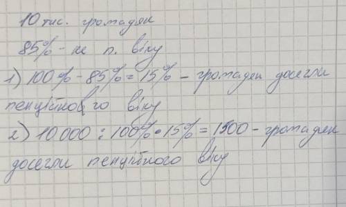 В місті постійно проживають 10 тисяч громадян. З них 85% ще не досягли пенсійного віку. Скільки гром